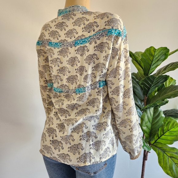 Tolani Raw Silk Elephant Blouse- Sz XL - Picture 3 of 11